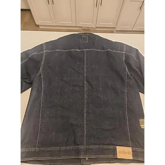 Akademiks Jean Jacket Mens 3XL Blue Denim Button Up Long Sleeve Y2K Hiphop - Picture 10 of 14